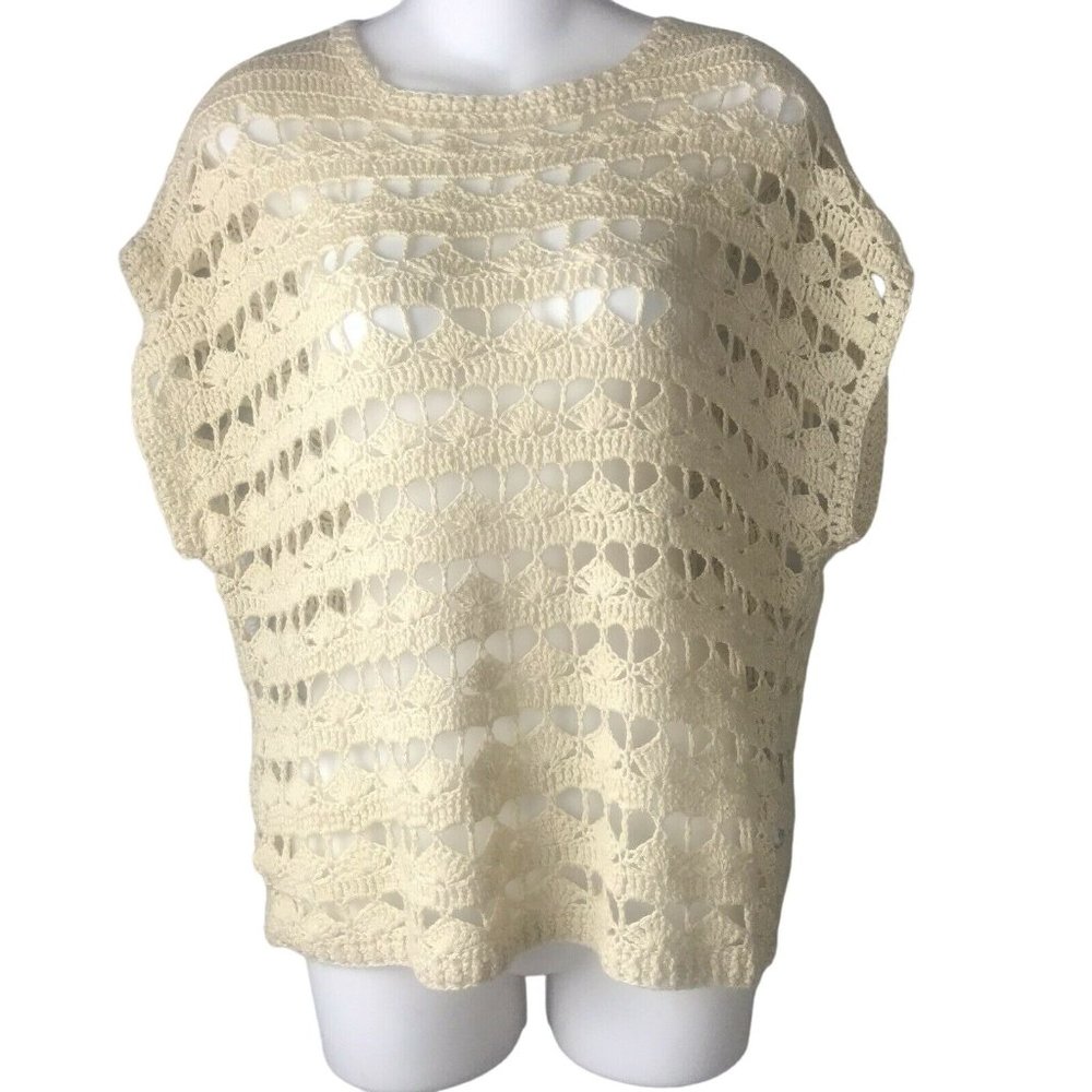 Forever 21 Boutique Crochet Short Sleeve  Sweater Ivory Size Medium
